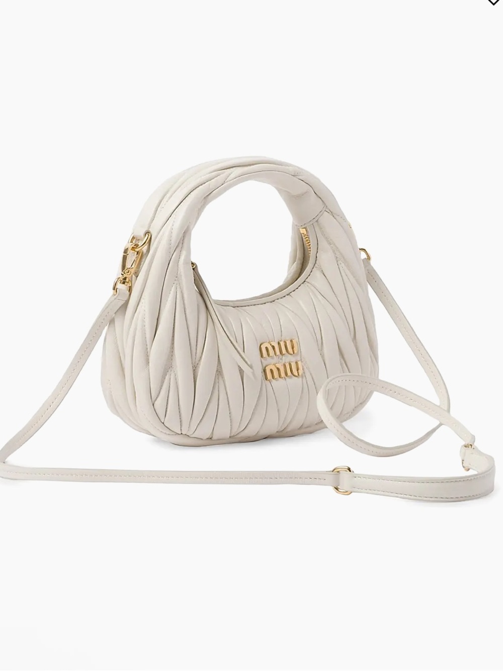 Second Hand Miu Miu Cream Quilted Matelassé Mini hand Bag with Gold Hardware